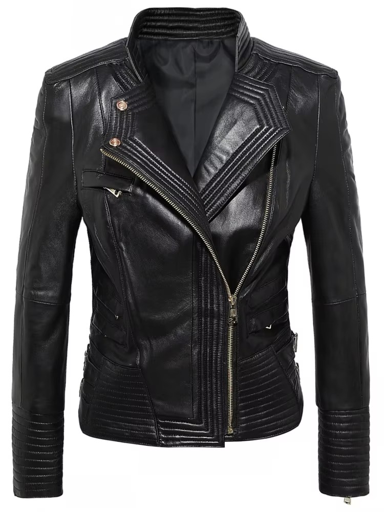 Women Slim Fit Sheepskin Genui - Riding Jacket Leather 评论和价格