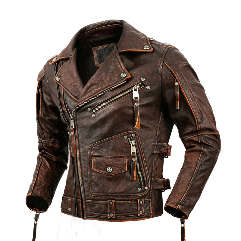Men's Natural Leather Motorcyc - Riding Jacket Leather 评论和价格