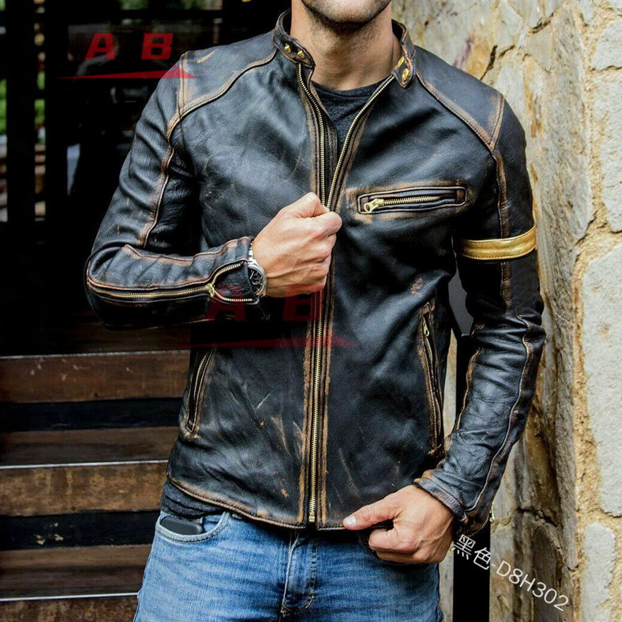 Motorcycle Retro Leather Jacke - Riding Jacket Leather 评论和价格