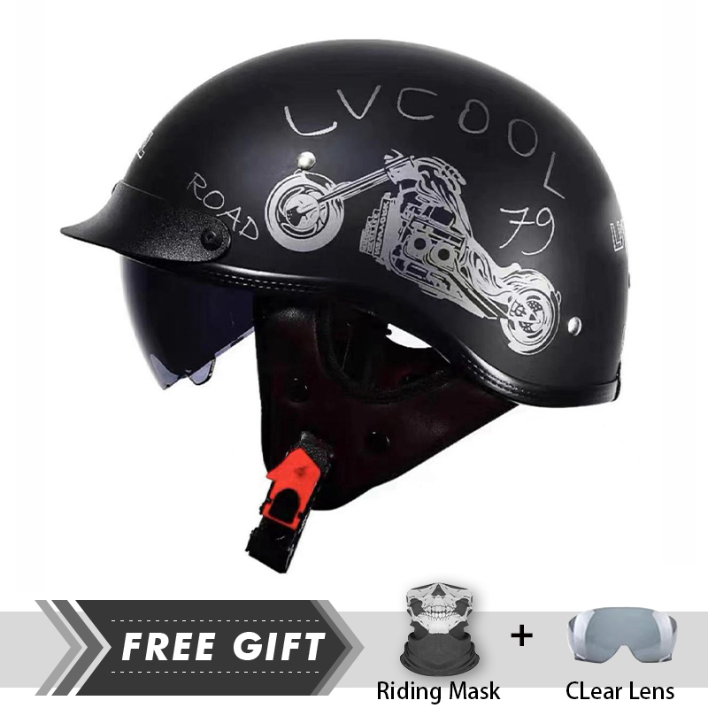 Men Women Half Face Helmet ABS - Motorcycle Gear In Store 评论和价格